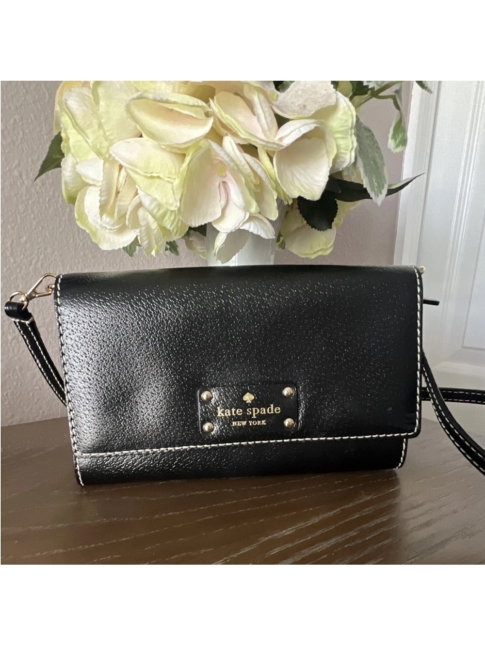kate spade Black Crossbody with pink interior lining